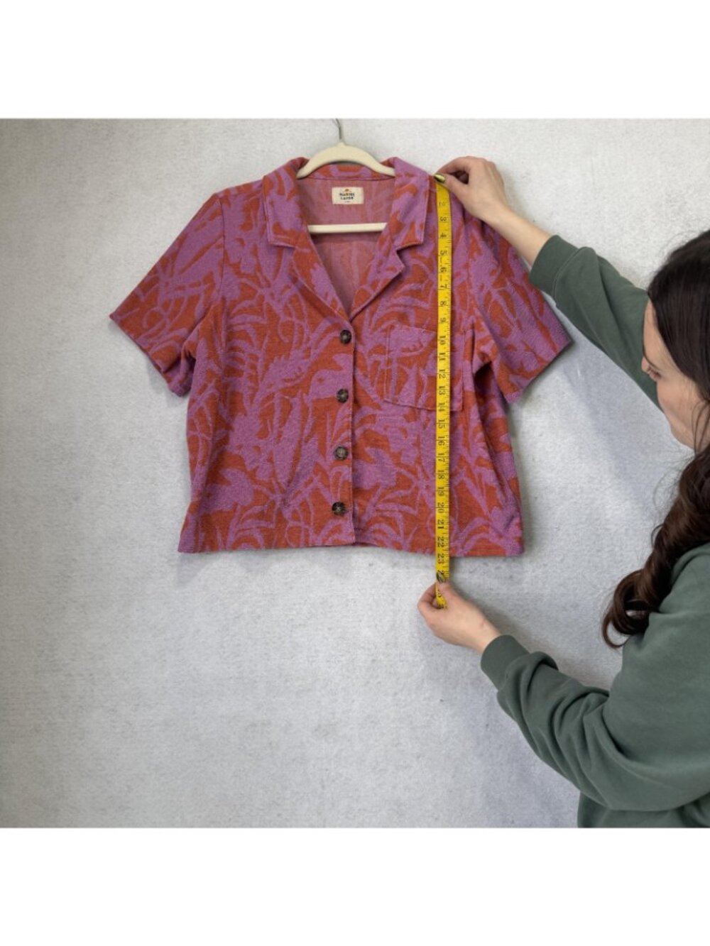 Marine Layer Shirt Womens Large Purple Terry Button Up Cropped Floral Print - Picture 4 of 9